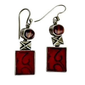 Janice Lee Ripley Earrings Sterling Silver Vintage Gemstone Drop Dangle Artisan